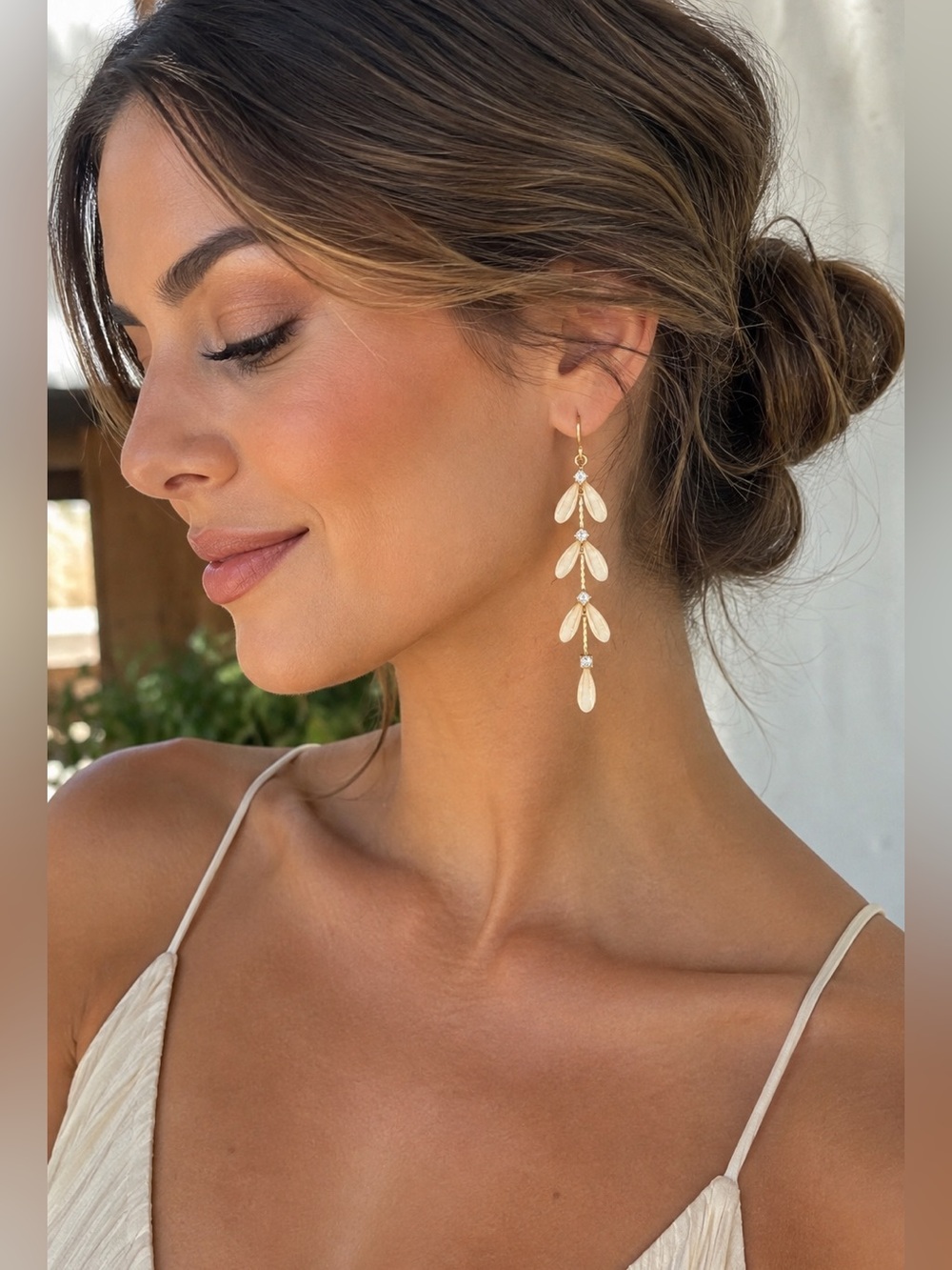 Elegant Gold and Ivory Leaf Drop Earrings - Women Jewelry